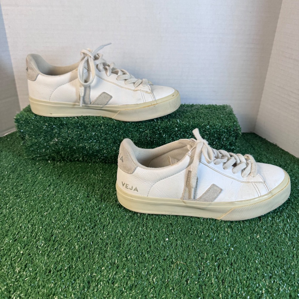 Veja Campo ChromeFree Leather Sneakers White Pierre Suede Womens Size 7 EU 38